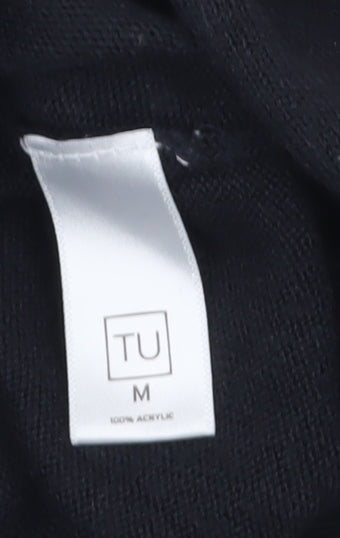 TU Men's Black Henley Knit Jumper Medium Lightweight Casual