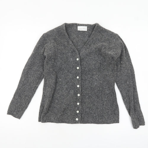 Essentials Women's Grey Angora Silk Blend V-Neck Cardigan Size 10