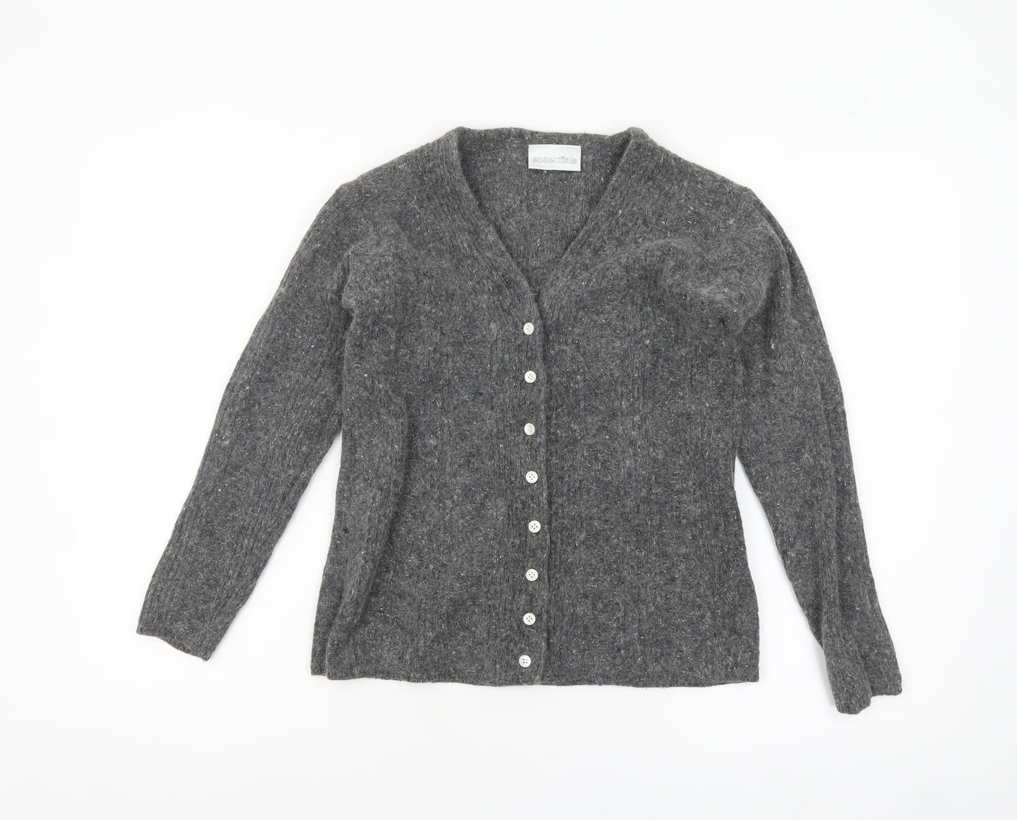 Essentials Women's Grey Angora Silk Blend V-Neck Cardigan Size 10
