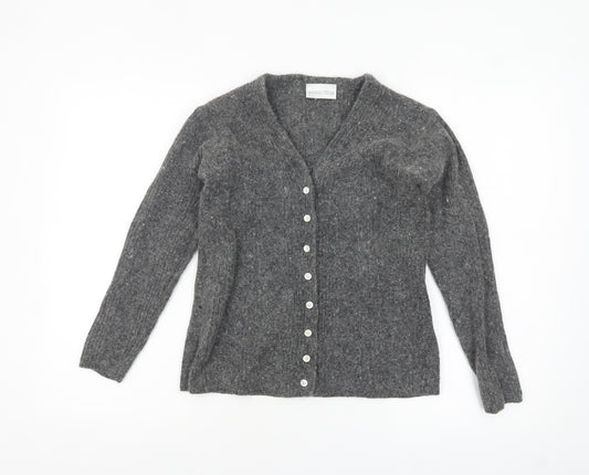 Essentials Women's Grey Angora Silk Blend V-Neck Cardigan Size 10