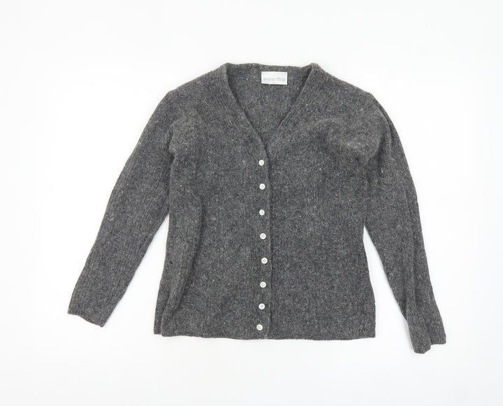 Essentials Women's Grey Angora Silk Blend V-Neck Cardigan Size 10