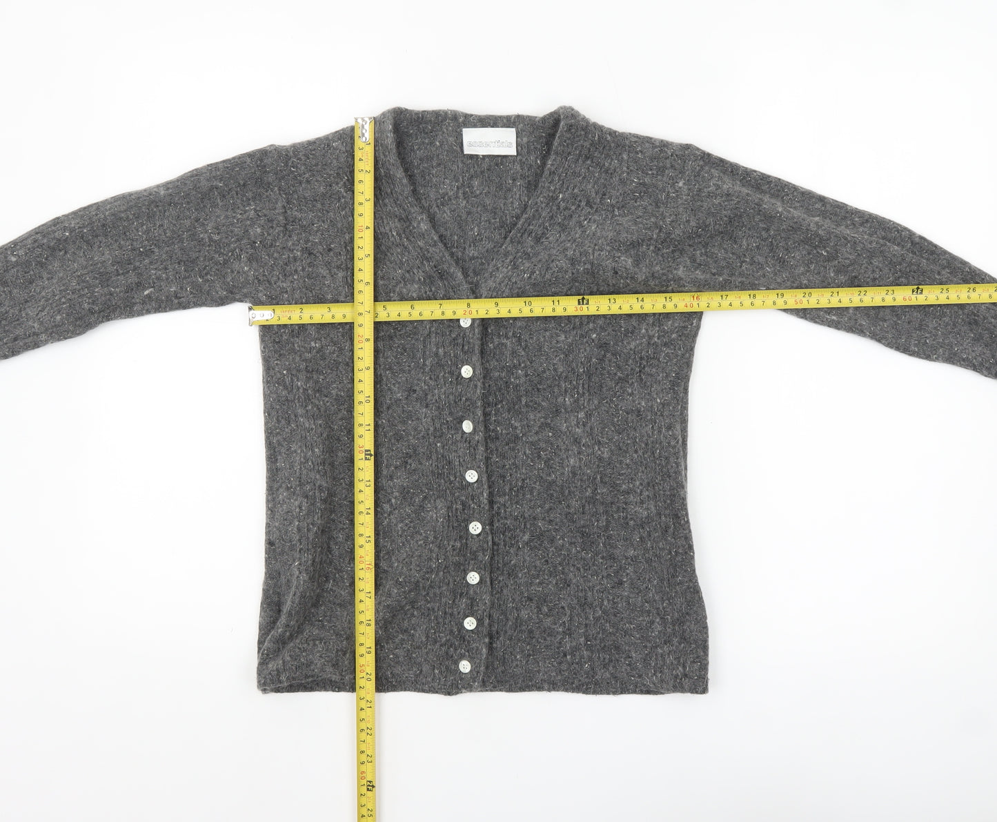 Essentials Women's Grey Angora Silk Blend V-Neck Cardigan Size 10