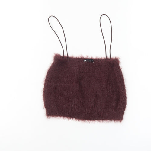 Zara Women Brown Fuzzy Knit Camisole Tank Top Size S