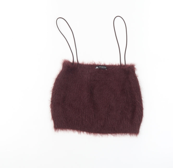 Zara Women Brown Fuzzy Knit Camisole Tank Top Size S