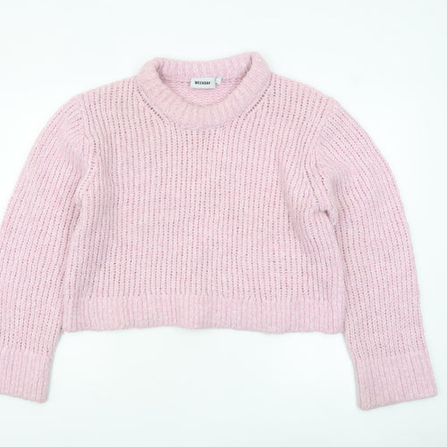 Weekday Women's Pink Chunky Knit High Neck Wool Blend Jumper Size L