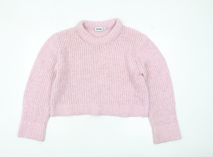 Weekday Women's Pink Chunky Knit High Neck Wool Blend Jumper Size L