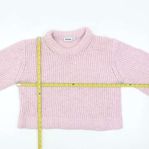 Weekday Women's Pink Chunky Knit High Neck Wool Blend Jumper Size L