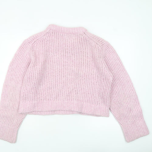 Weekday Women's Pink Chunky Knit High Neck Wool Blend Jumper Size L