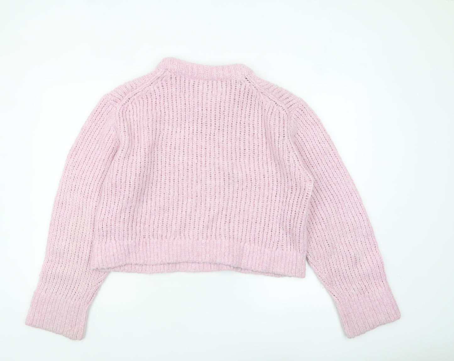 Weekday Women's Pink Chunky Knit High Neck Wool Blend Jumper Size L