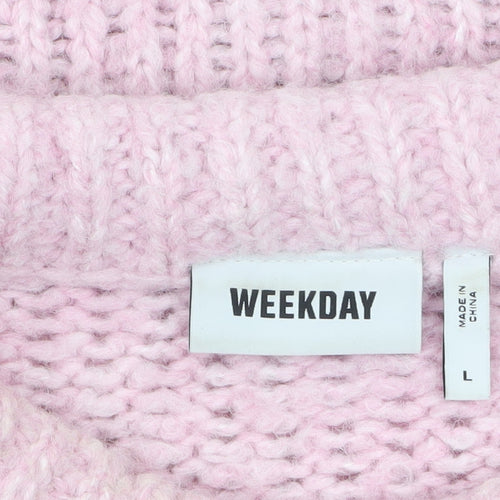 Weekday Women's Pink Chunky Knit High Neck Wool Blend Jumper Size L