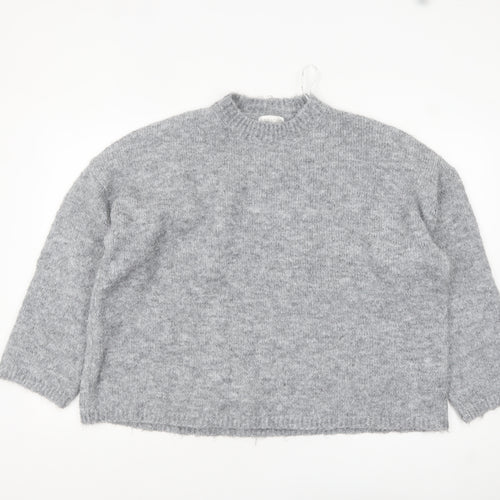 Apricot Women's Grey Mock Neck Chunky Knit Wool Blend Jumper Size S