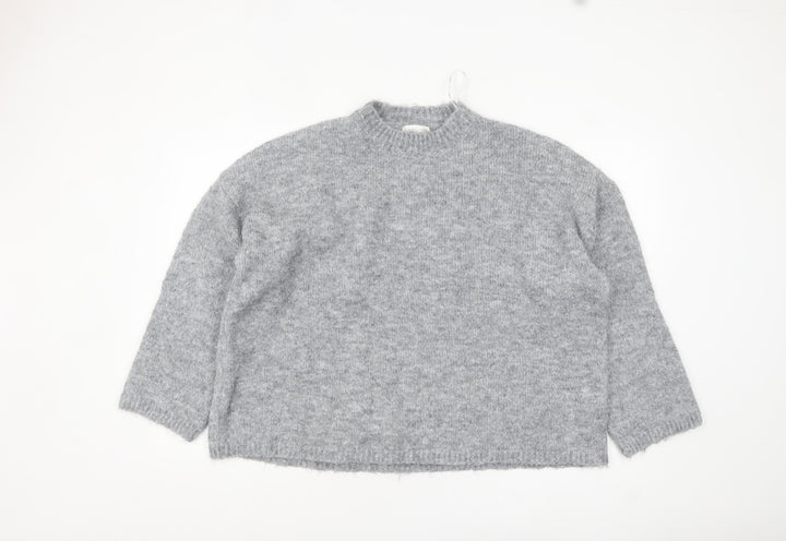 Apricot Women's Grey Mock Neck Chunky Knit Wool Blend Jumper Size S