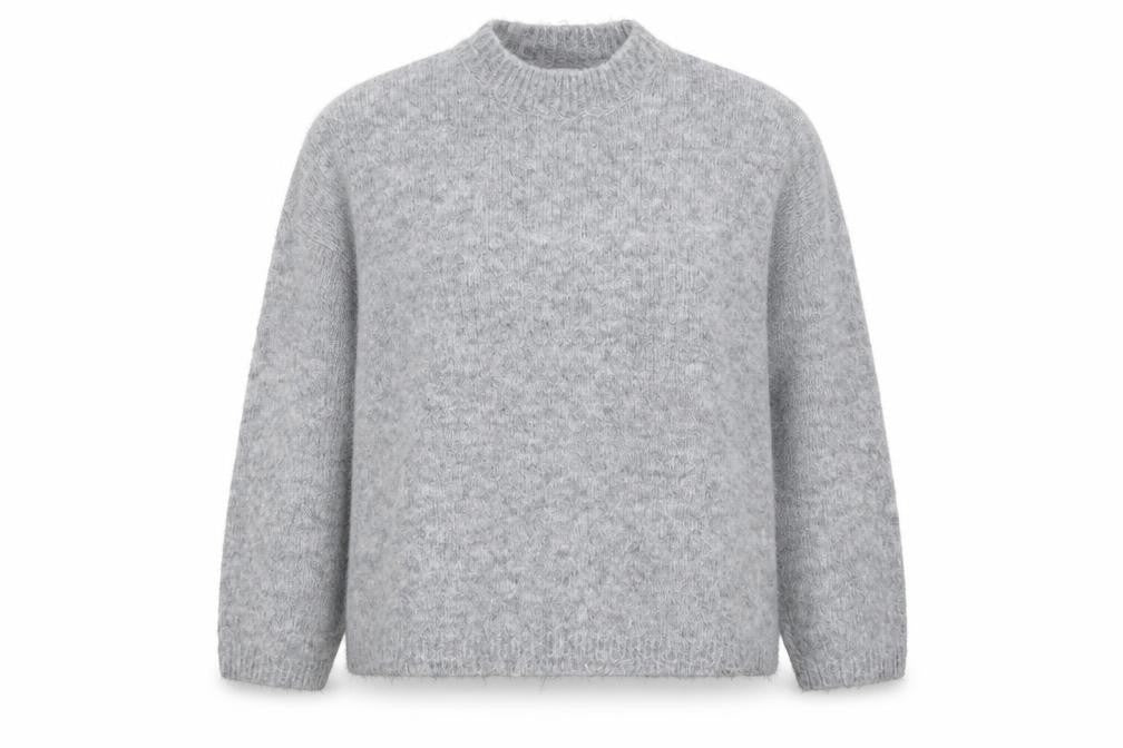 Front view of Apricot Women's Grey Mock Neck Chunky Knit Wool Blend Jumper, size S