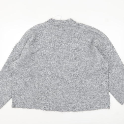 Apricot Women's Grey Mock Neck Chunky Knit Wool Blend Jumper Size S