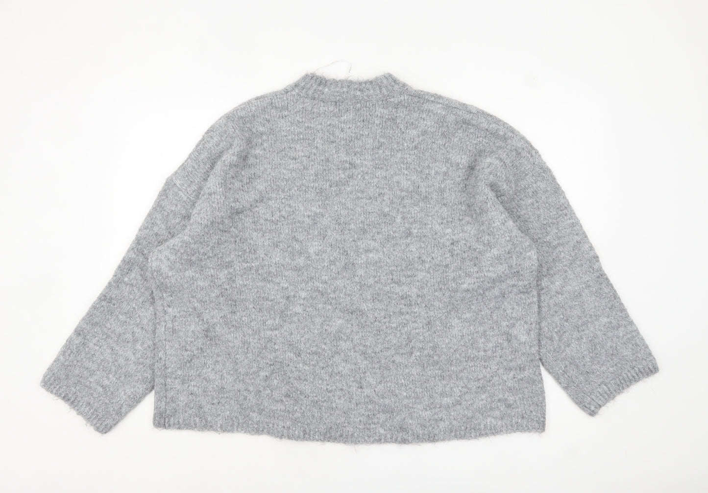 Apricot Women's Grey Mock Neck Chunky Knit Wool Blend Jumper Size S