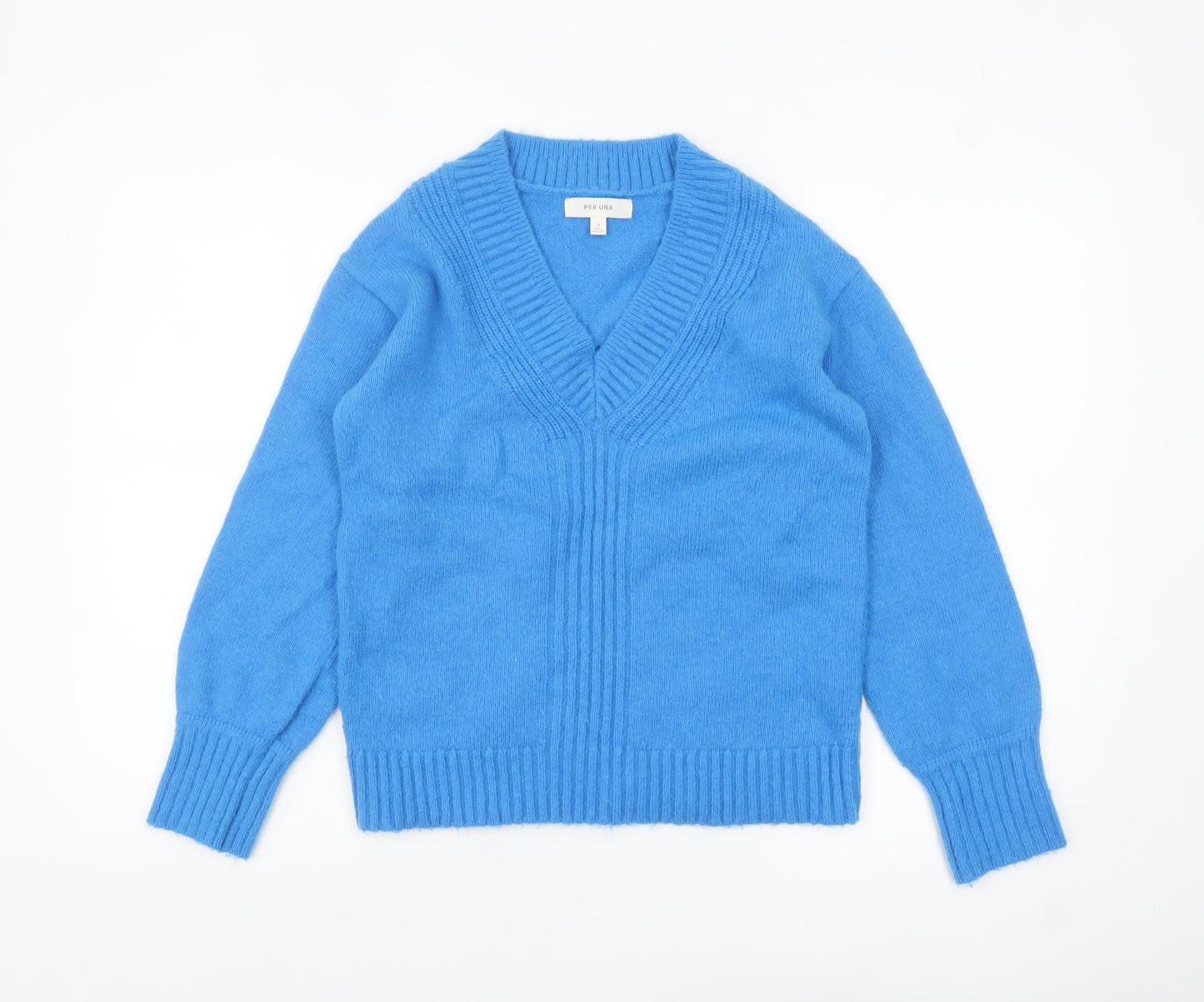 Marks and Spencer Per Una Women’s Blue V-Neck Wool Blend Jumper Size S