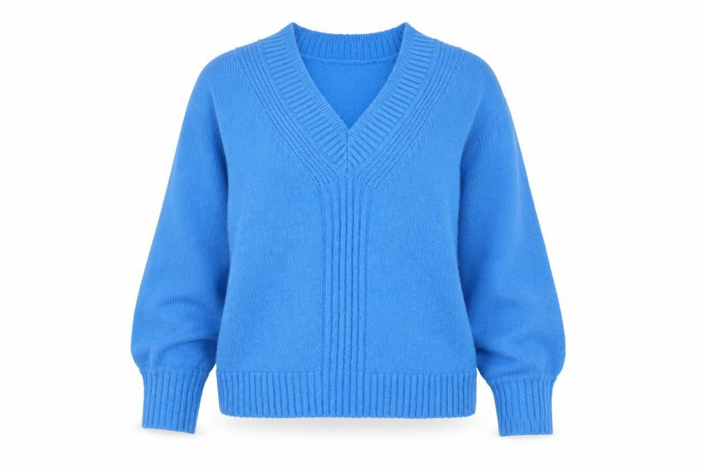 Marks and Spencer Per Una Women’s Blue V-Neck Wool Blend Jumper Size S