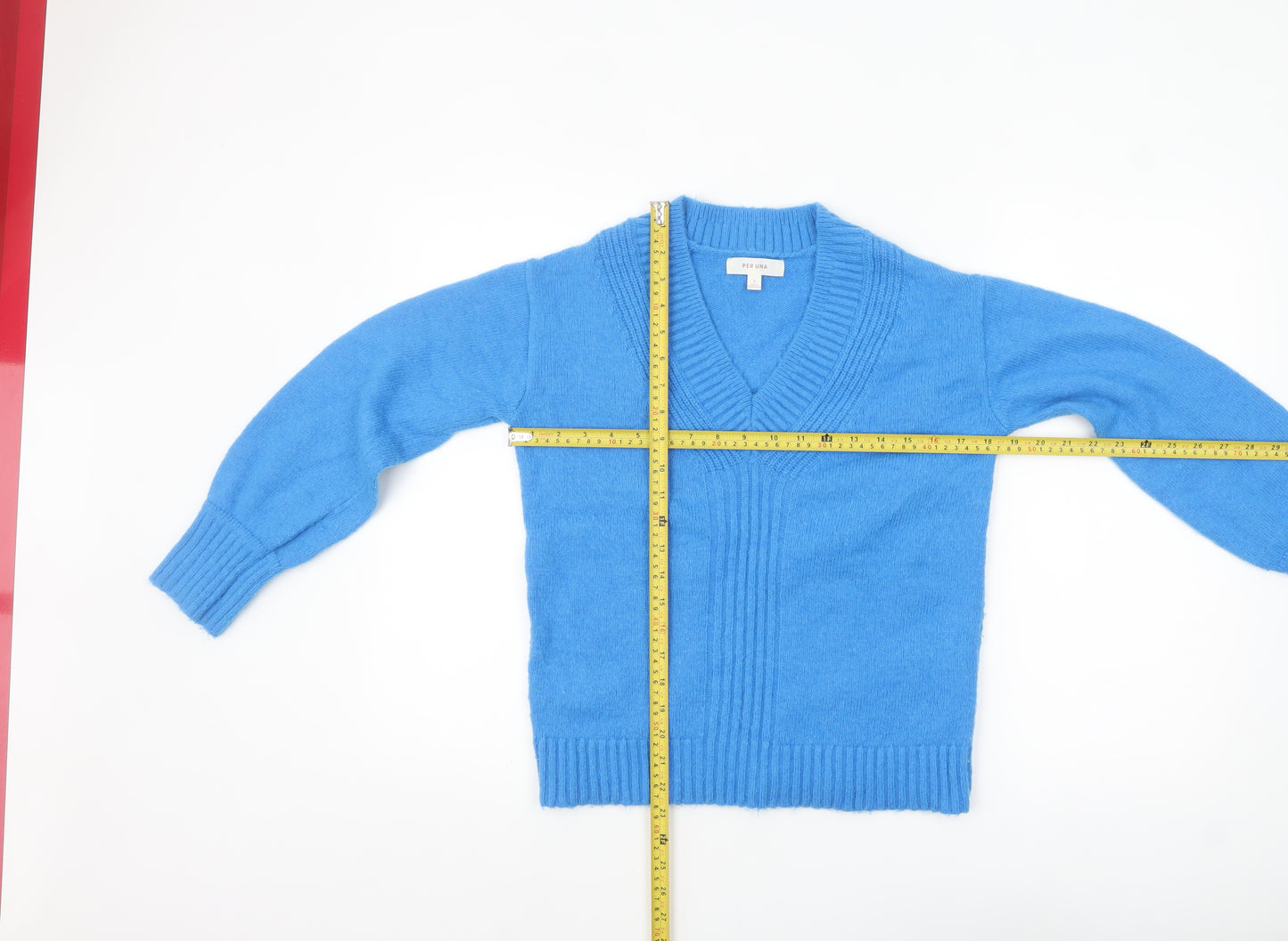 Marks and Spencer Per Una Women’s Blue V-Neck Wool Blend Jumper Size S