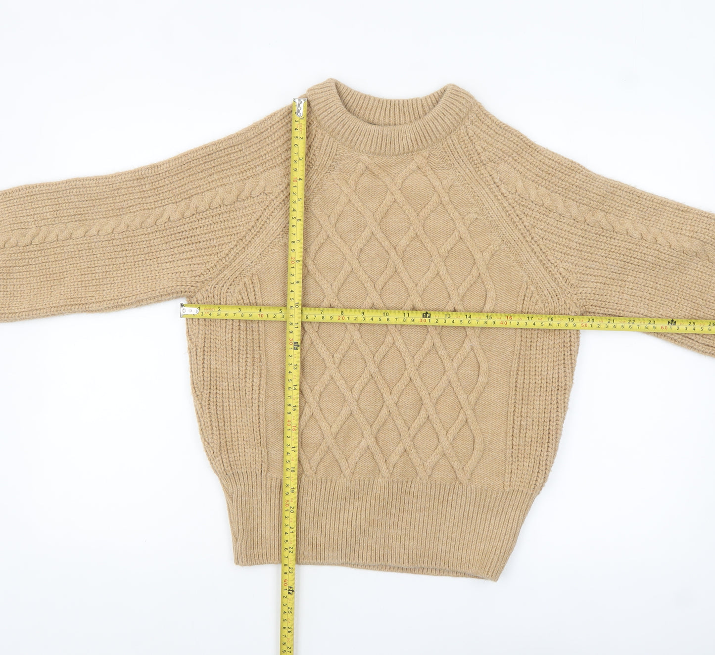 Marks and Spencer Women’s Beige Cable-Knit Jumper Size 12 Pullover