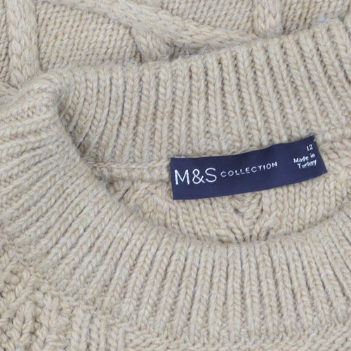 Marks and Spencer Women’s Beige Cable-Knit Jumper Size 12 Pullover