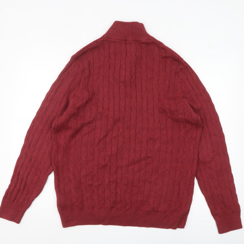 White Stuff Men's Red Cotton Cable Knit Half Zip Jumper XL
