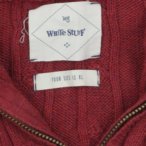 White Stuff Men's Red Cotton Cable Knit Half Zip Jumper XL