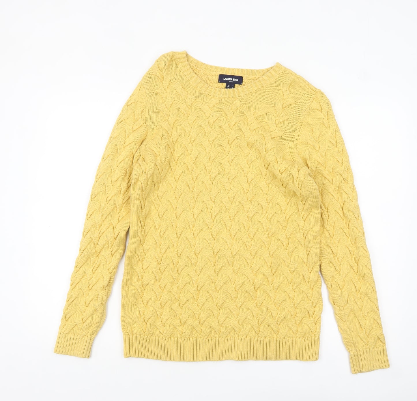Lands' End Womens Yellow Cable Knit Cotton Jumper Medium