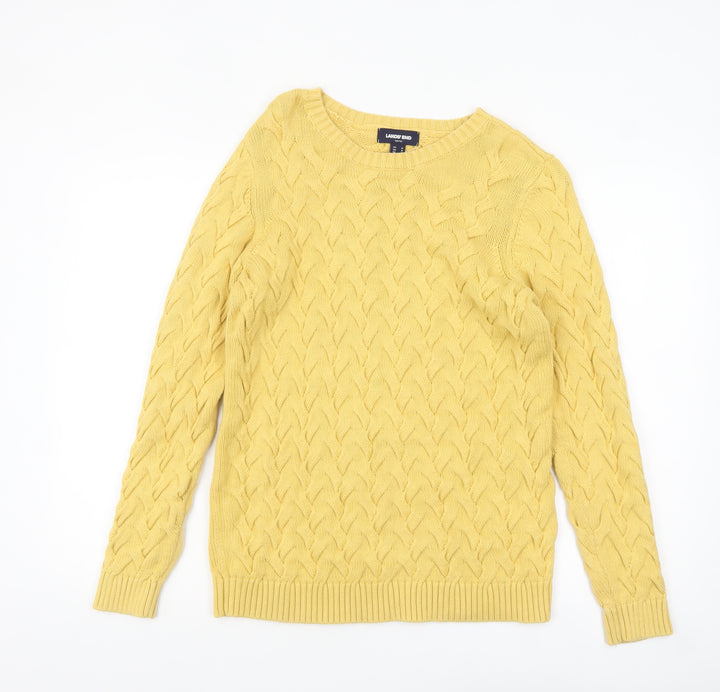 Lands' End Womens Yellow Cable Knit Cotton Jumper Medium