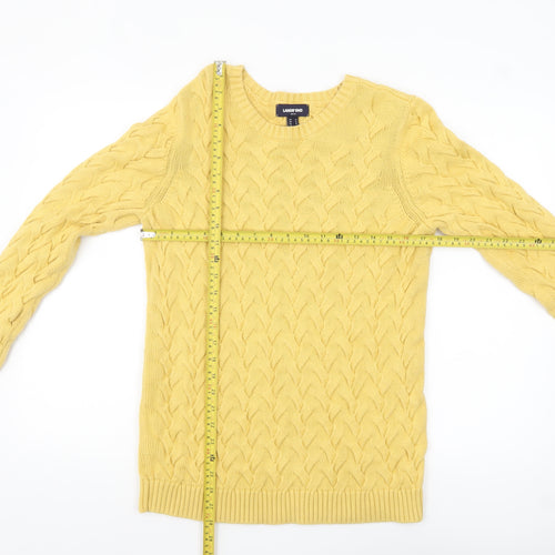 Lands' End Womens Yellow Cable Knit Cotton Jumper Medium