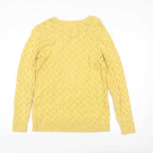 Lands' End Womens Yellow Cable Knit Cotton Jumper Medium
