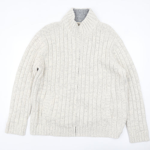 Marks and Spencer North Coast Men's Beige 2XL Full Zip Cable-Knit Jumper