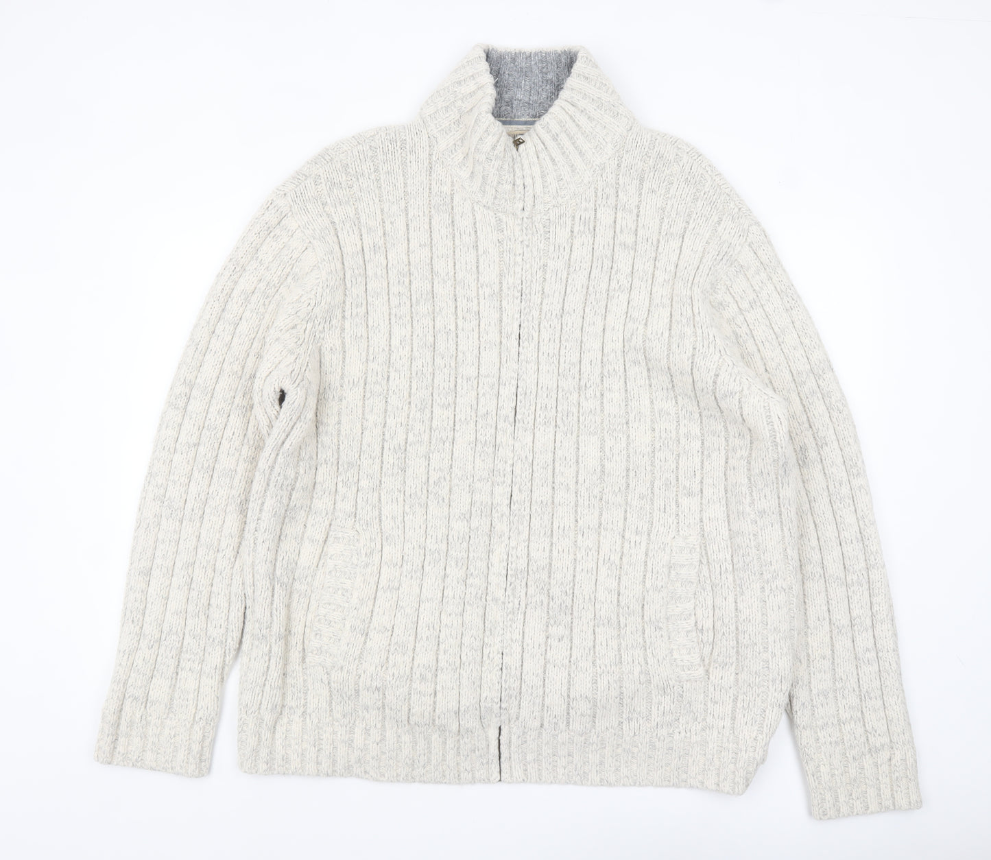 Marks and Spencer North Coast Men's Beige 2XL Full Zip Cable-Knit Jumper