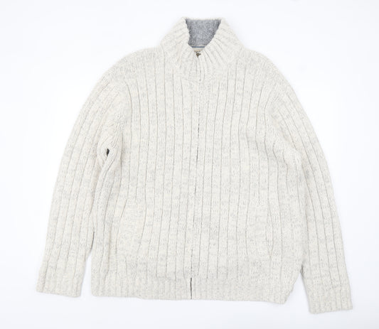 Marks and Spencer North Coast Men's Beige 2XL Full Zip Cable-Knit Jumper