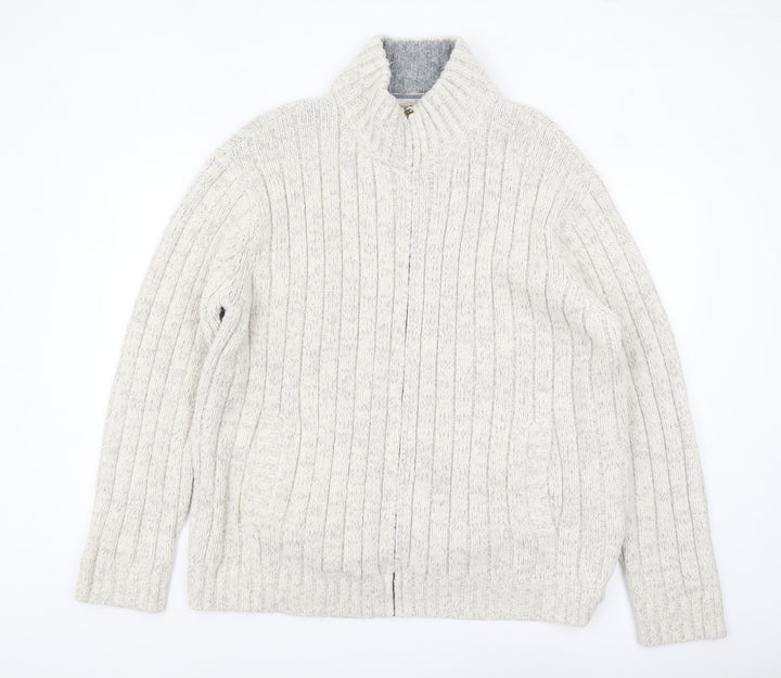 Marks and Spencer North Coast Men's Beige 2XL Full Zip Cable-Knit Jumper