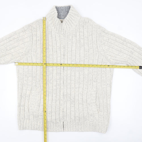 Marks and Spencer North Coast Men's Beige 2XL Full Zip Cable-Knit Jumper