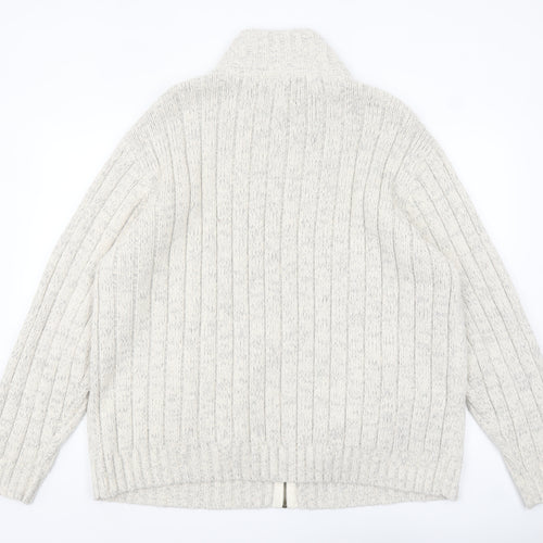 Marks and Spencer North Coast Men's Beige 2XL Full Zip Cable-Knit Jumper