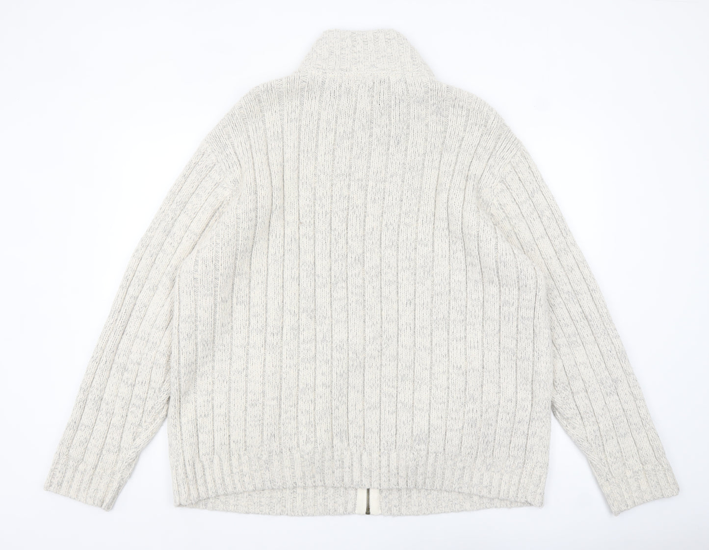 Marks and Spencer North Coast Men's Beige 2XL Full Zip Cable-Knit Jumper