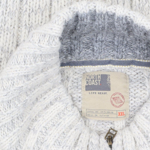 Marks and Spencer North Coast Men's Beige 2XL Full Zip Cable-Knit Jumper
