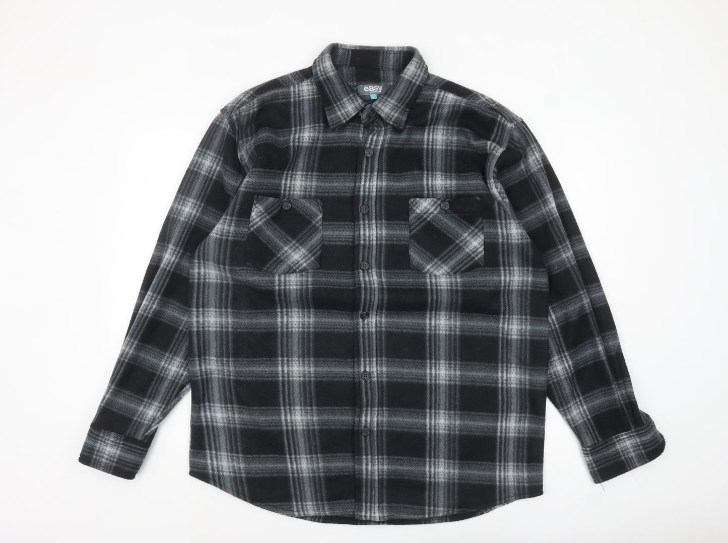 Easy Mens Black Check Flannel Button Jacket L Regular