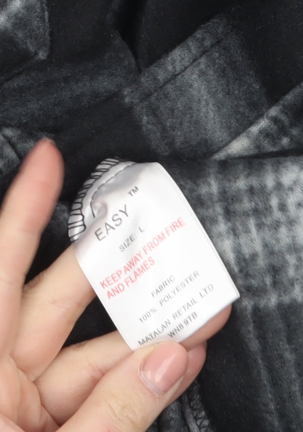 Easy Mens Black Check Flannel Button Jacket L Regular