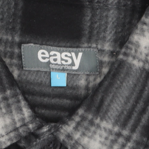 Easy Mens Black Check Flannel Button Jacket L Regular