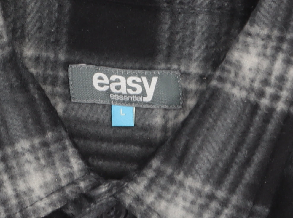 Easy Mens Black Check Flannel Button Jacket L Regular