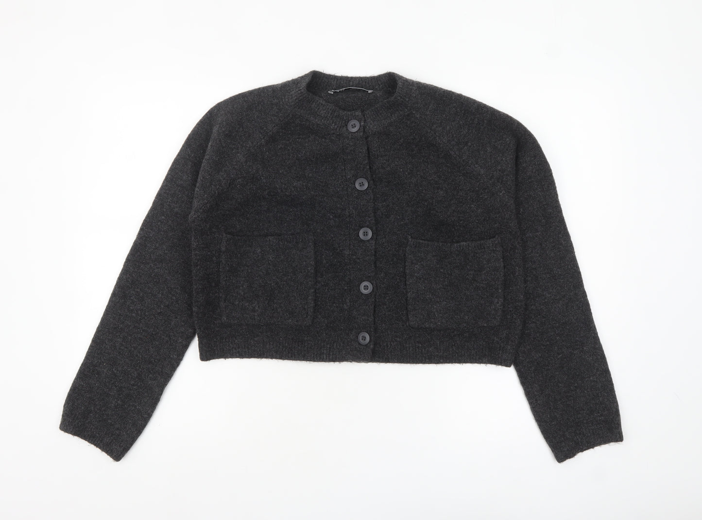 Zara Women Charcoal Grey Wool Blend Button Cardigan Size S