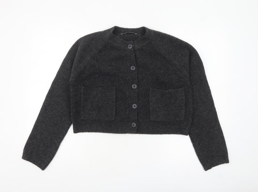 Zara Women Charcoal Grey Wool Blend Button Cardigan Size S