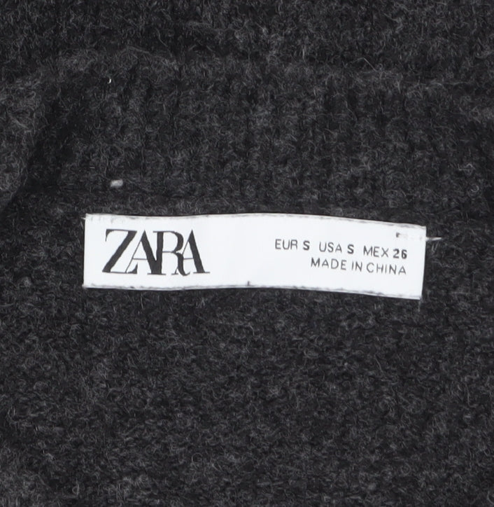 Zara Women Charcoal Grey Wool Blend Button Cardigan Size S
