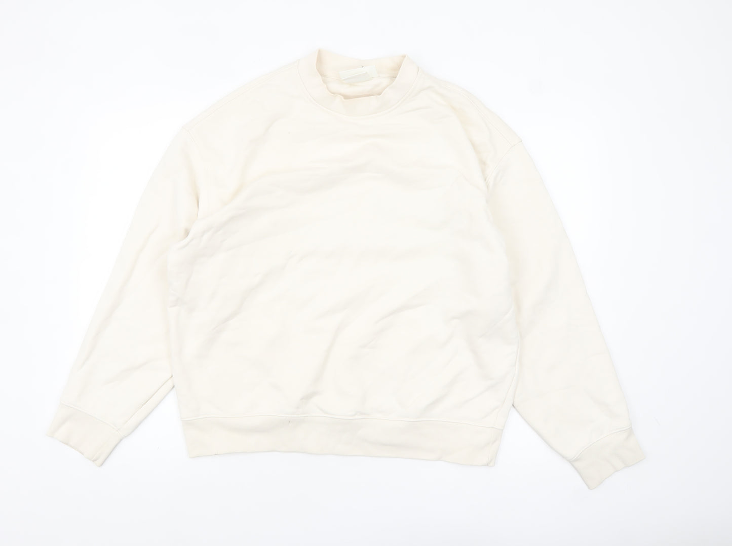 H&M Men’s Ivory Cotton Crew Neck Sweatshirt Size M Regular Fit