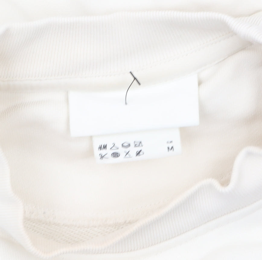 H&M Men’s Ivory Cotton Crew Neck Sweatshirt Size M Regular Fit