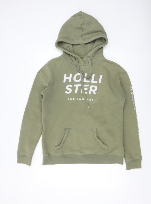 Hollister Men’s Green Pullover Hoodie Size M Graphic Logo Fleece