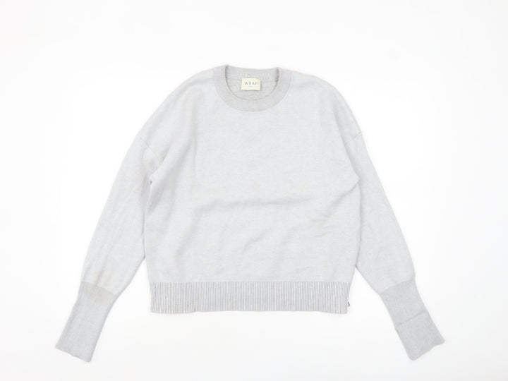WRAP London Women Grey Cotton Jumper UK 14 Crew Neck Knit