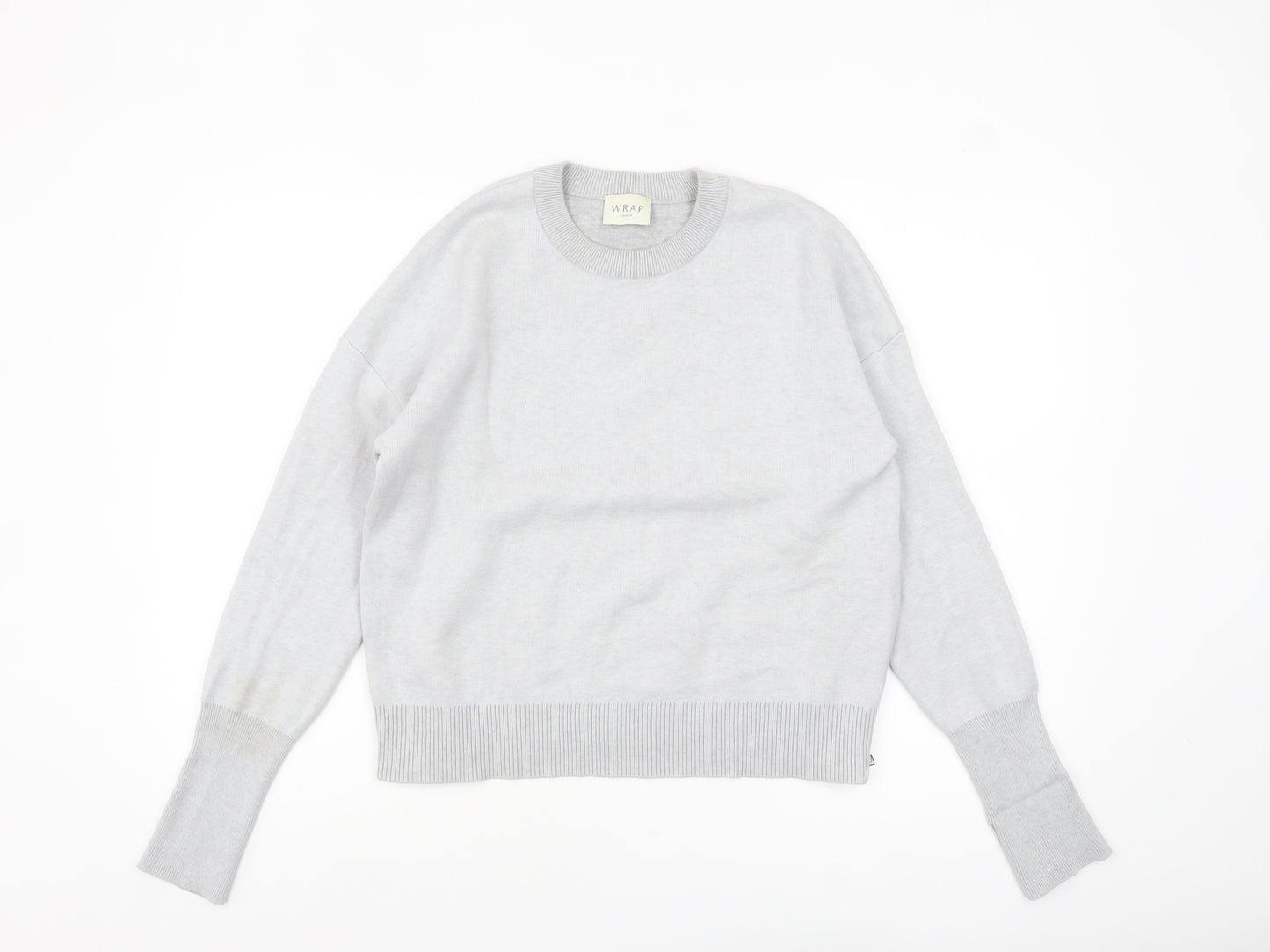 WRAP London Women Grey Cotton Jumper UK 14 Crew Neck Knit